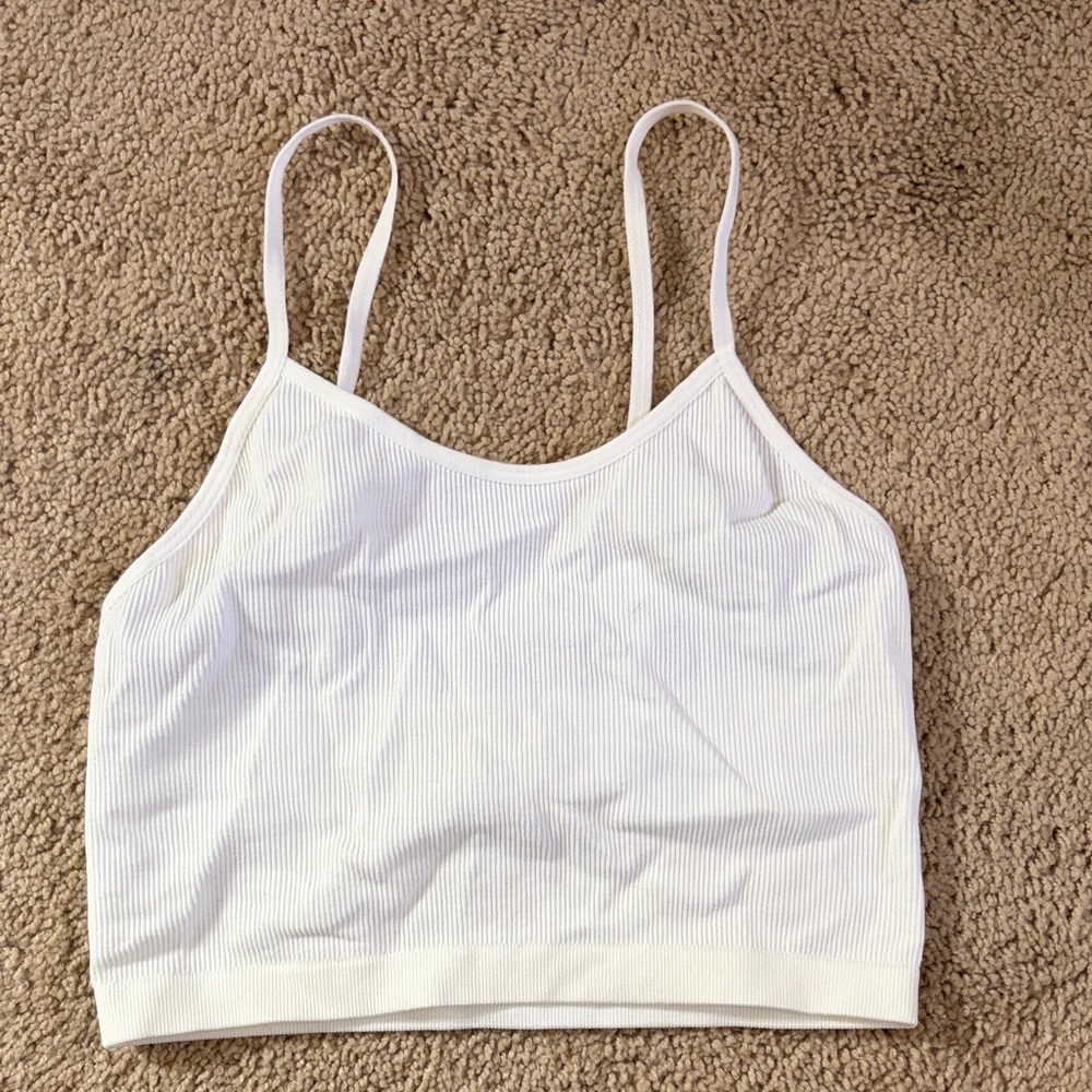 White Ribbed Adjustable Crop Tank Top S/M